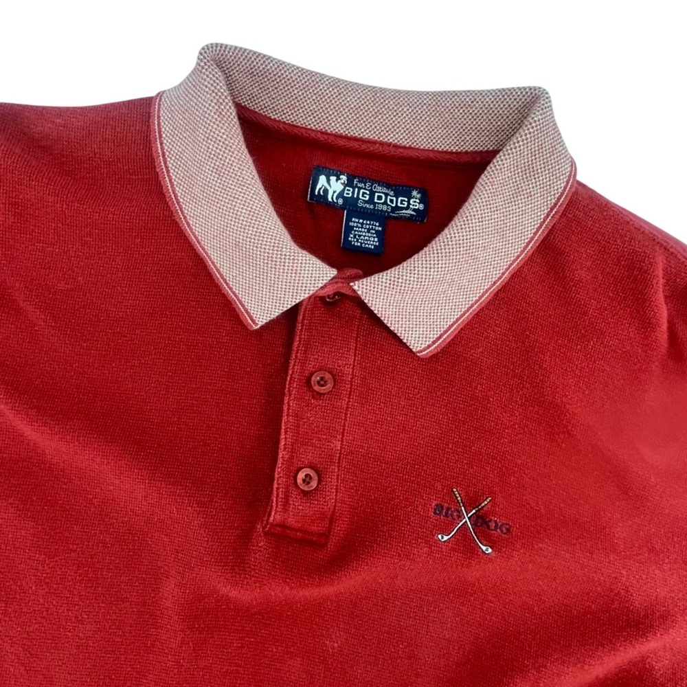 Big Dogs Polo Shirt Mens XL Burgundy Red Cotton Golf Embroidered Dadcore Preppy